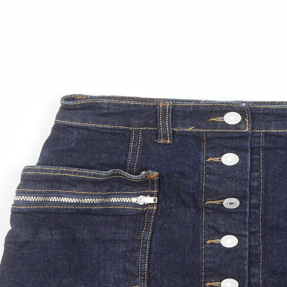 RNA Inc Womens Blue Cotton Mini Skirt Size S Button