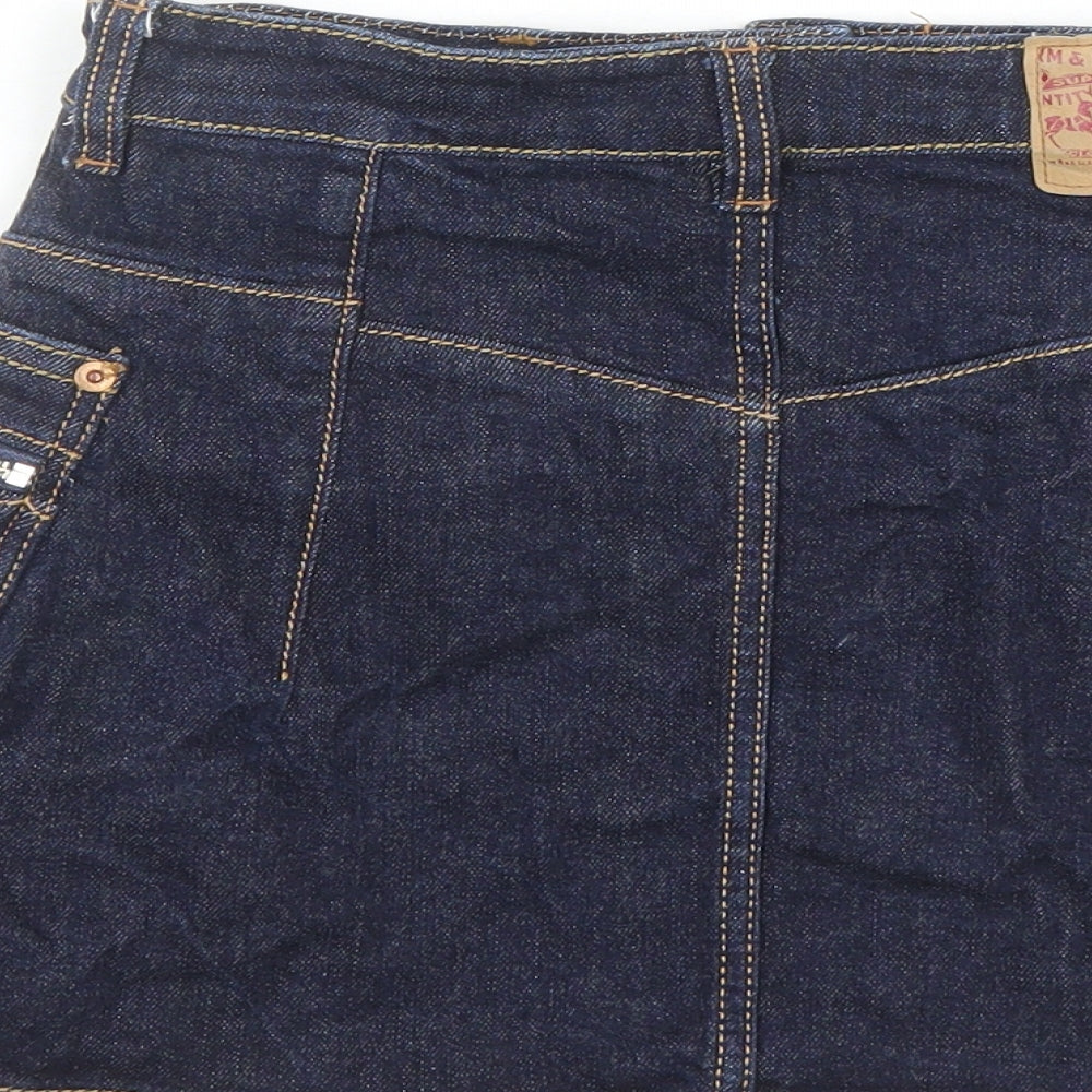 RNA Inc Womens Blue Cotton Mini Skirt Size S Button