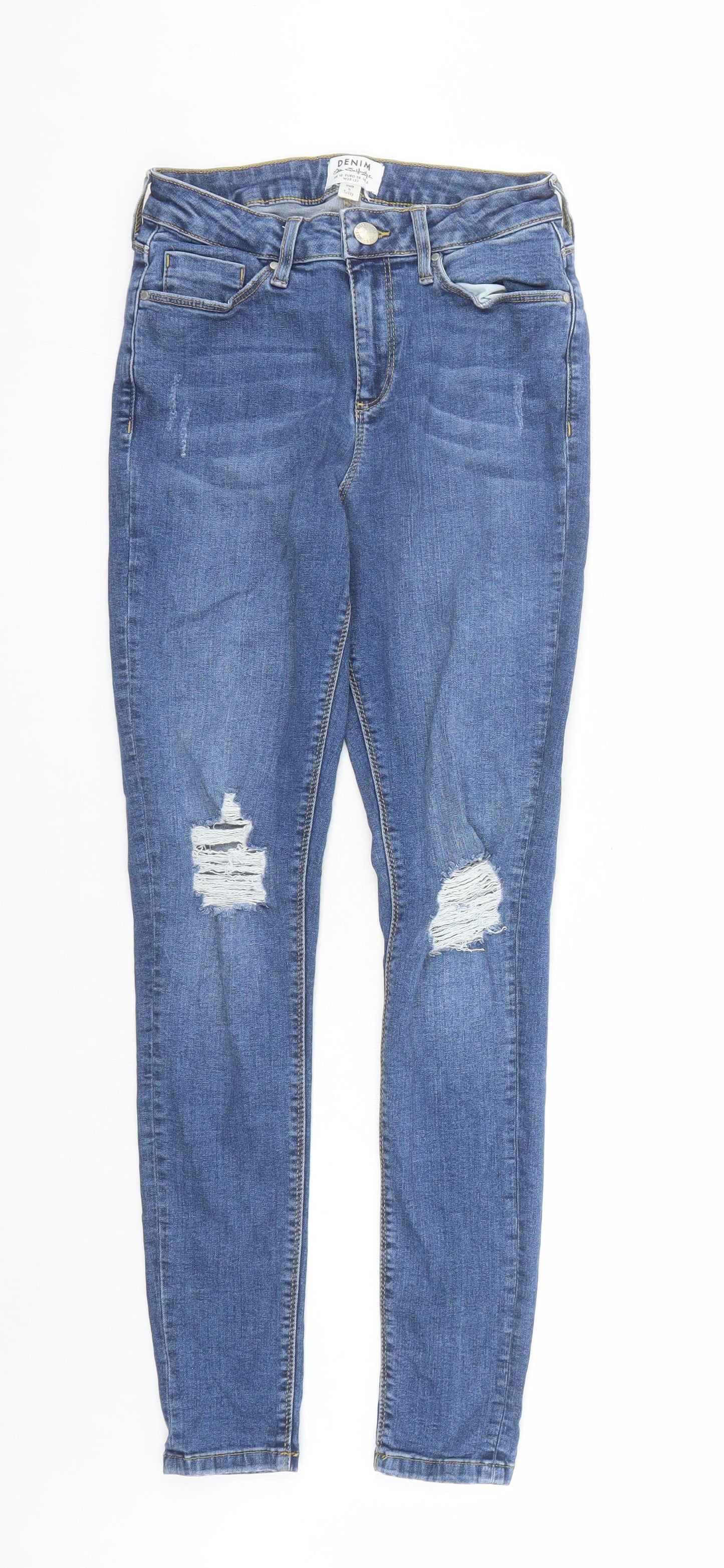 Miss Selfridge Womens Blue Cotton Skinny Jeans Size 10 L31 in Regular Zip