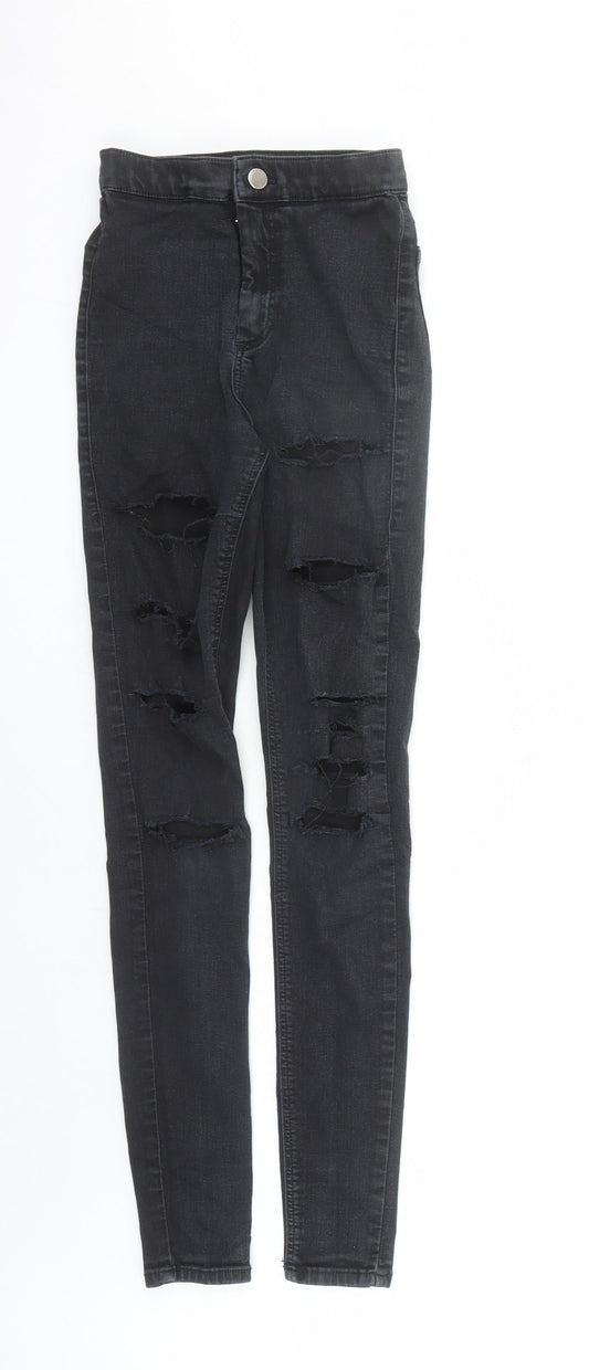 Topshop Womens Black Cotton Skinny Jeans Size 24 in L30 in Regular Zip