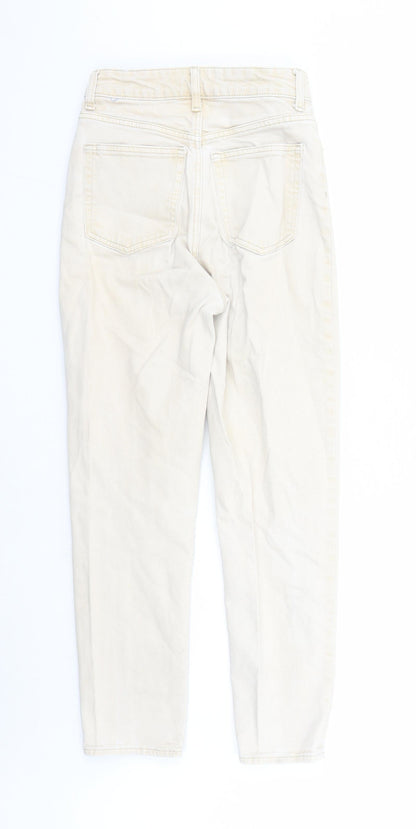 H&M Womens Beige Cotton Straight Jeans Size 6 L26 in Regular Zip