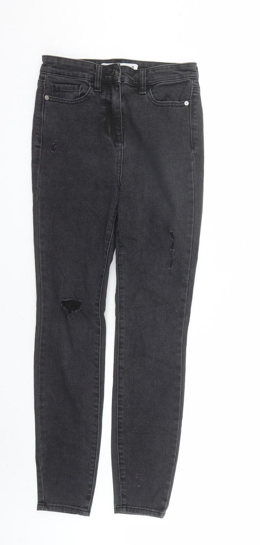 NEXT Womens Black Cotton Skinny Jeans Size 8 L29 in Regular Zip