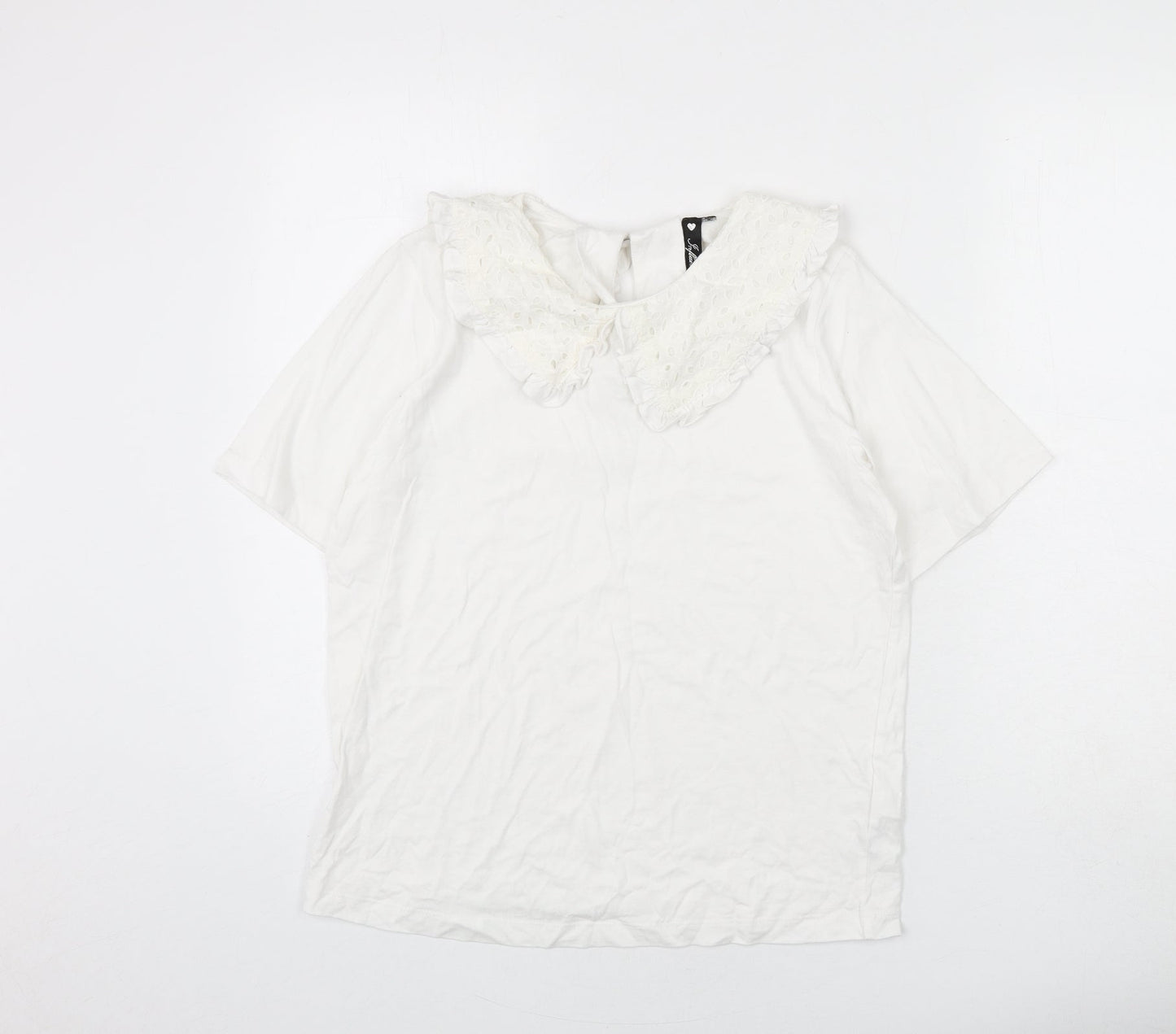 Influence Womens White Cotton Basic T-Shirt Size 10 Collared - Cut Out Detail