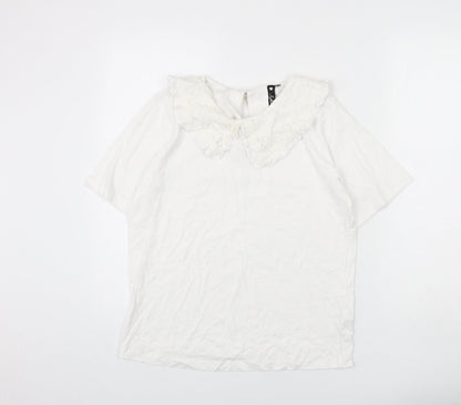 Influence Womens White Cotton Basic T-Shirt Size 10 Collared - Cut Out Detail