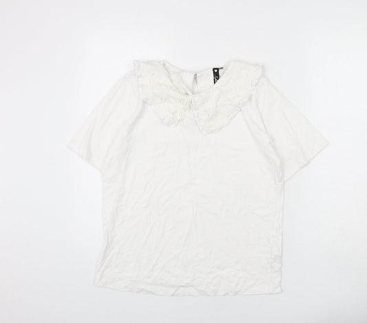 Influence Womens White Cotton Basic T-Shirt Size 10 Collared - Cut Out Detail