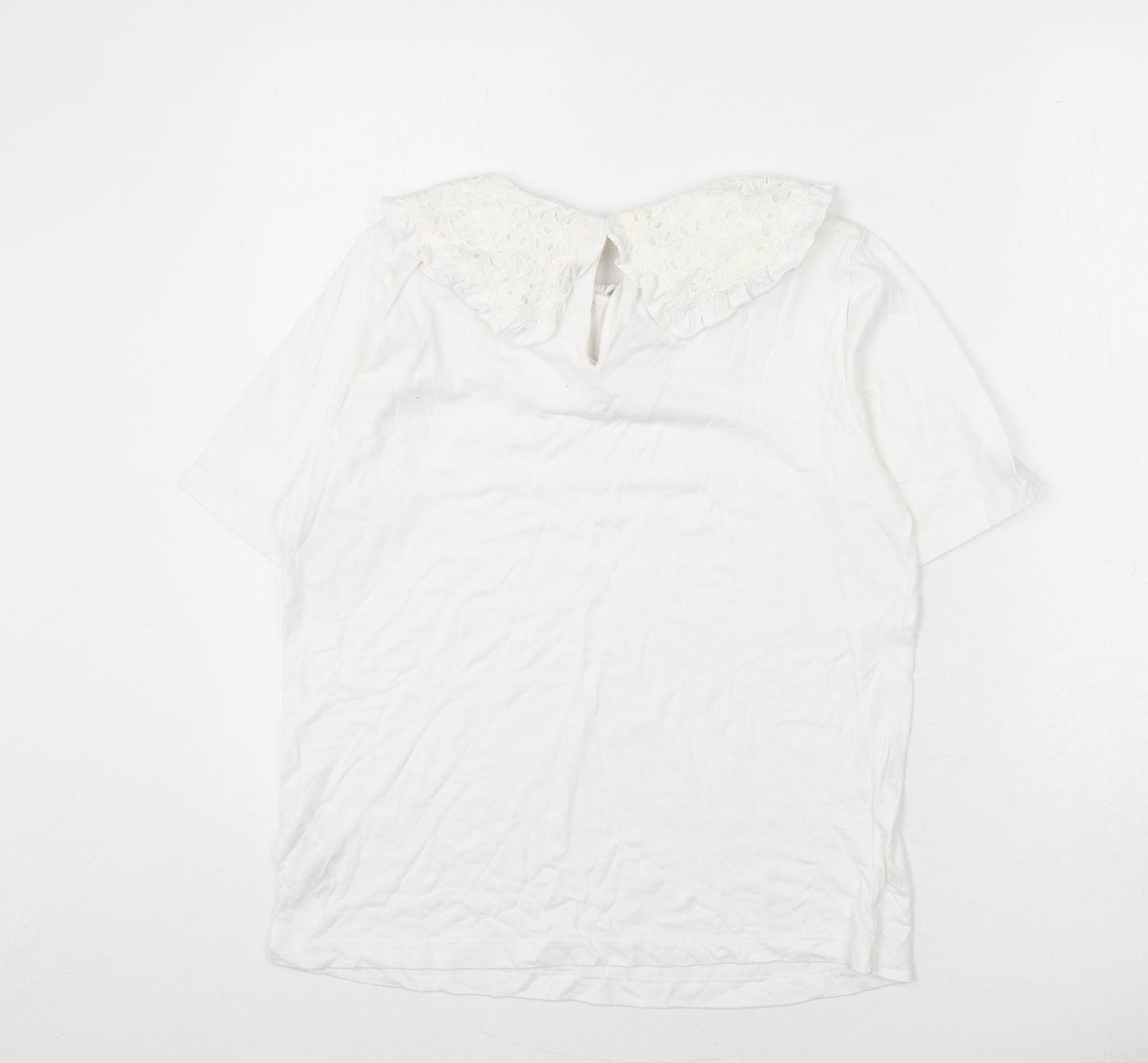 Influence Womens White Cotton Basic T-Shirt Size 10 Collared - Cut Out Detail