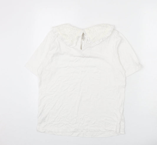 Influence Womens White Cotton Basic T-Shirt Size 10 Collared - Cut Out Detail