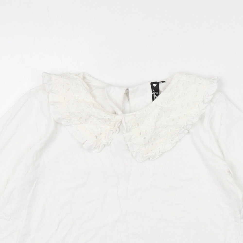 Influence Womens White Cotton Basic T-Shirt Size 10 Collared - Cut Out Detail