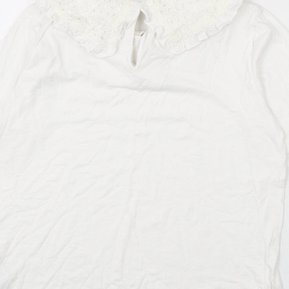 Influence Womens White Cotton Basic T-Shirt Size 10 Collared - Cut Out Detail