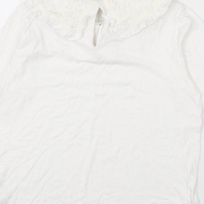 Influence Womens White Cotton Basic T-Shirt Size 10 Collared - Cut Out Detail