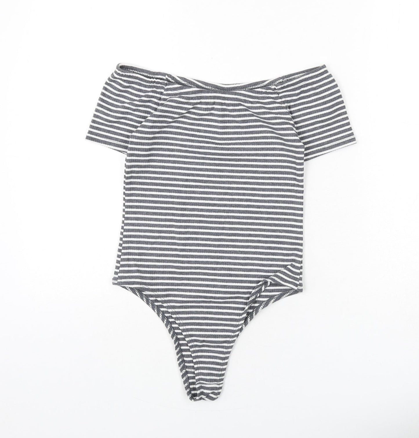 FACTORIE Womens Grey Striped Polyester Bodysuit One-Piece Size S Pullover