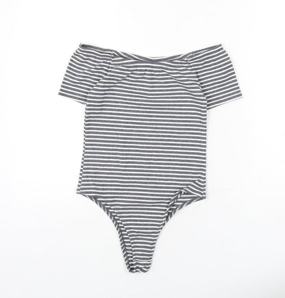 FACTORIE Womens Grey Striped Polyester Bodysuit One-Piece Size S Pullover