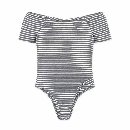 FACTORIE Womens Grey Striped Polyester Bodysuit One-Piece Size S Pullover