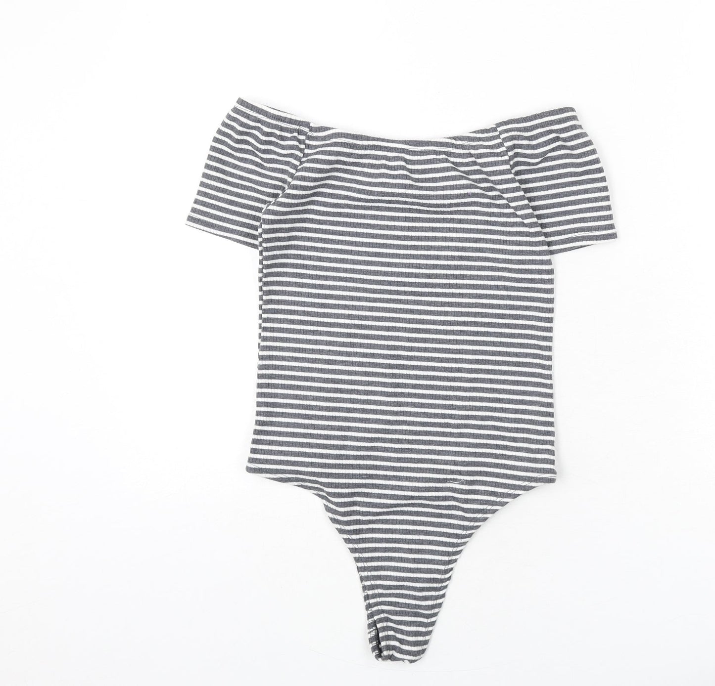 FACTORIE Womens Grey Striped Polyester Bodysuit One-Piece Size S Pullover