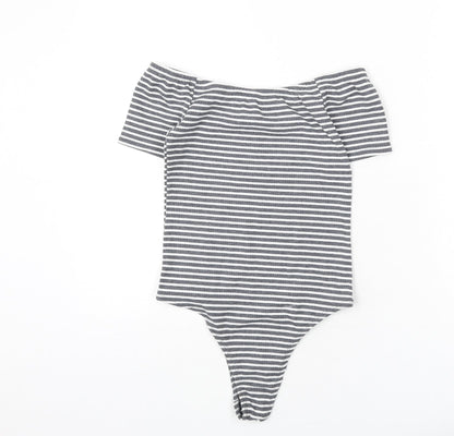 FACTORIE Womens Grey Striped Polyester Bodysuit One-Piece Size S Pullover