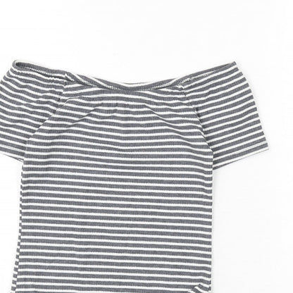 FACTORIE Womens Grey Striped Polyester Bodysuit One-Piece Size S Pullover