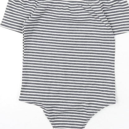 FACTORIE Womens Grey Striped Polyester Bodysuit One-Piece Size S Pullover