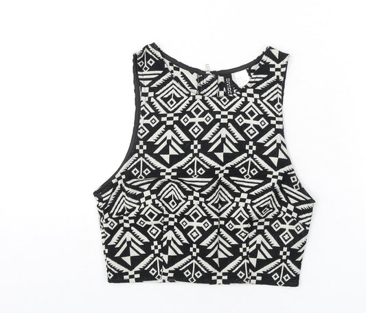 Divided by H&M Womens Black Geometric Cotton Cropped Tank Size 8 Round Neck - Aztec Print