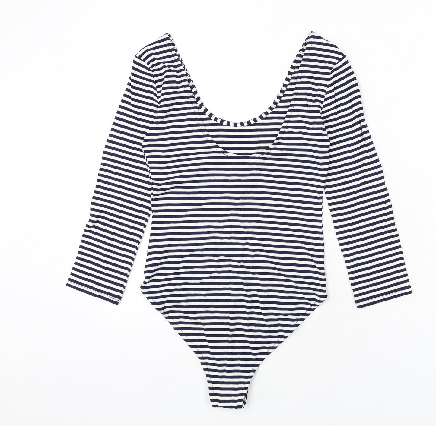 FOREVER 21 Womens Blue Striped Vinyl Bodysuit One-Piece Size S Pullover