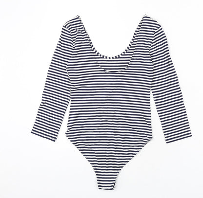 FOREVER 21 Womens Blue Striped Vinyl Bodysuit One-Piece Size S Pullover