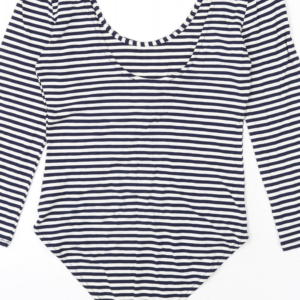 FOREVER 21 Womens Blue Striped Vinyl Bodysuit One-Piece Size S Pullover