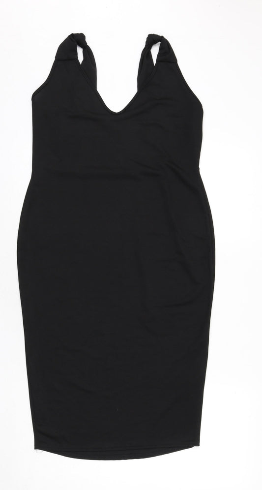 Boohoo Womens Black Polyester Bodycon Size 14 V-Neck Pullover