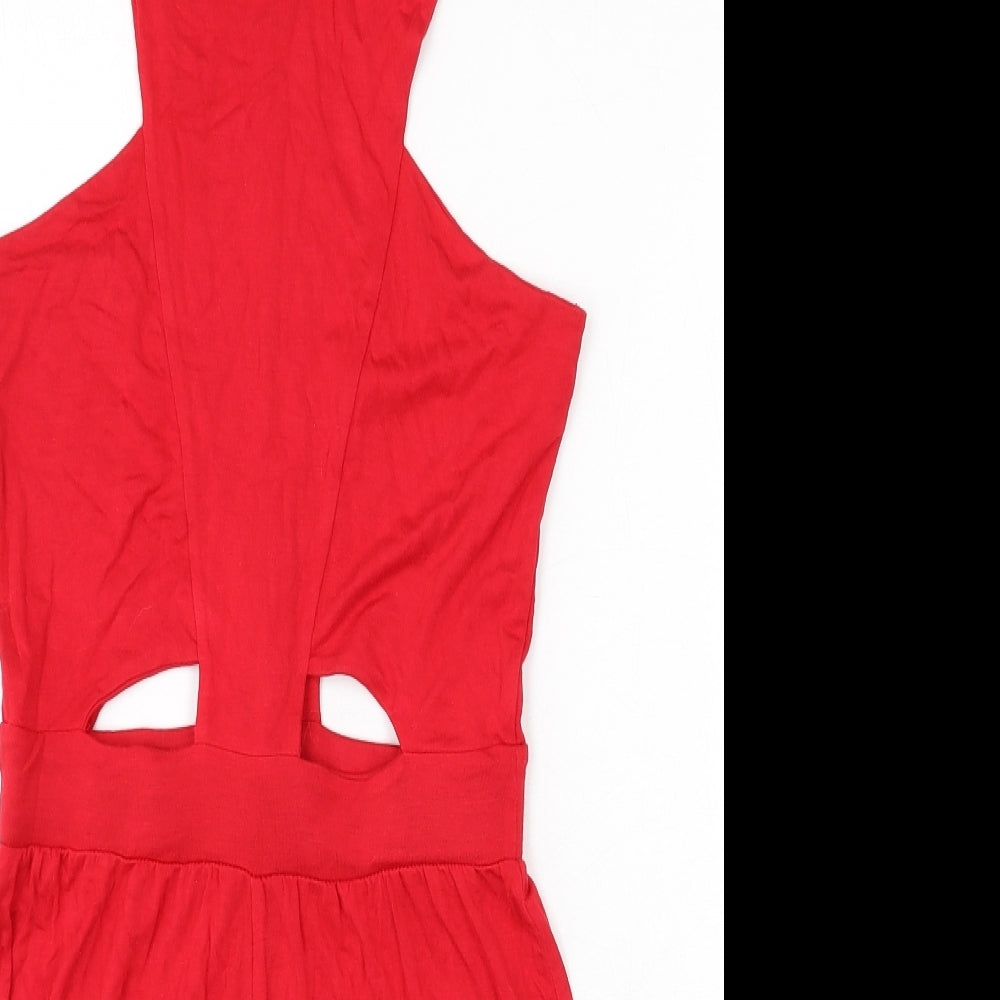 Boohoo Womens Red Vinyl Romper One-Piece Size 10 L3 in Zip - Cut Out Detail