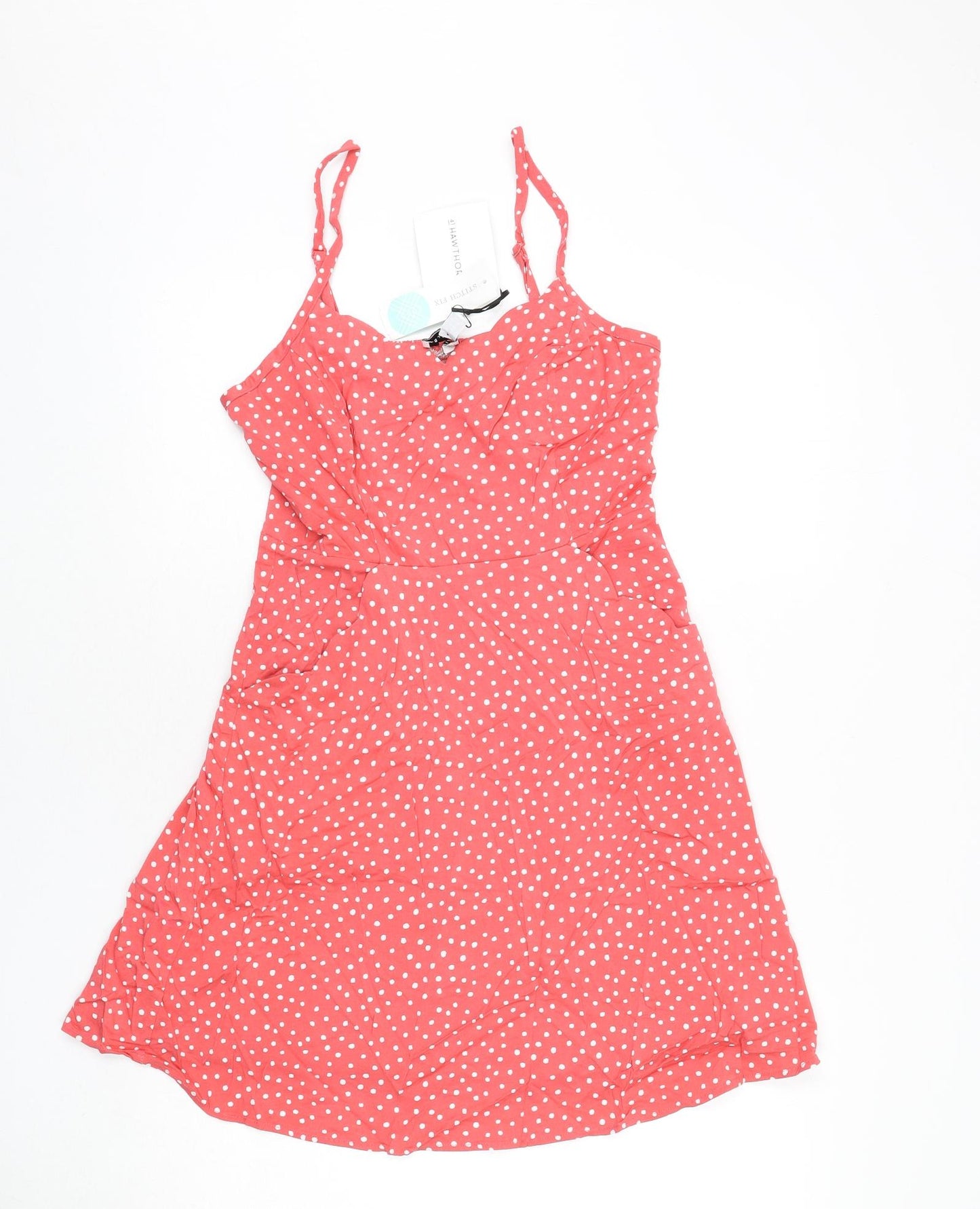 41Hawthorn Womens Pink Polka Dot Polyester Mini Size XS Boat Neck Pullover - Shirred Back