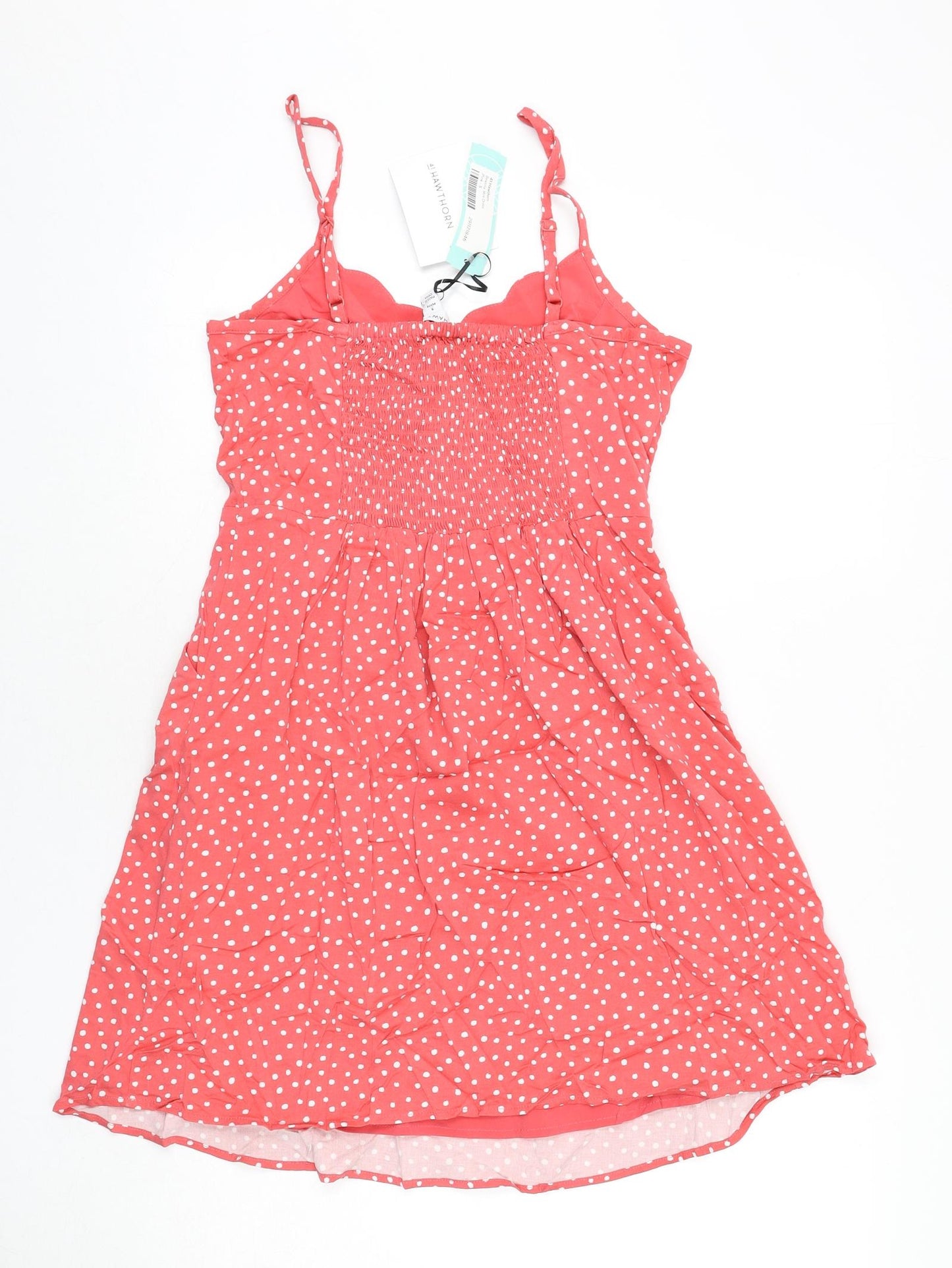 41Hawthorn Womens Pink Polka Dot Polyester Mini Size XS Boat Neck Pullover - Shirred Back