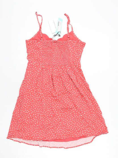 41Hawthorn Womens Pink Polka Dot Polyester Mini Size XS Boat Neck Pullover - Shirred Back