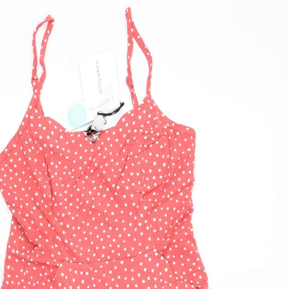 41Hawthorn Womens Pink Polka Dot Polyester Mini Size XS Boat Neck Pullover - Shirred Back
