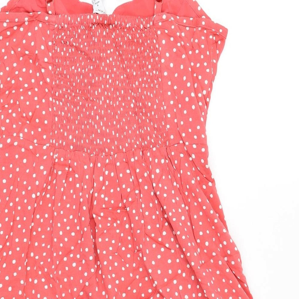 41Hawthorn Womens Pink Polka Dot Polyester Mini Size XS Boat Neck Pullover - Shirred Back