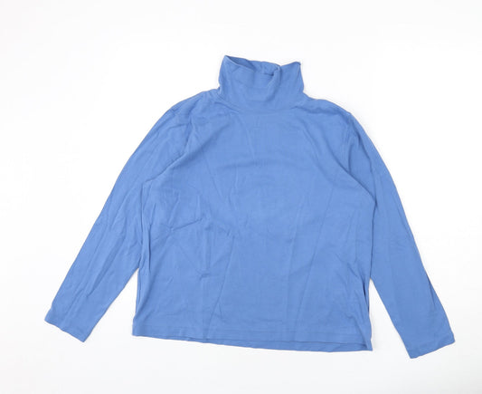 Lands' End Womens Blue Polyester Basic T-Shirt Size L Mock Neck