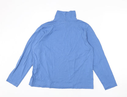 Lands' End Womens Blue Polyester Basic T-Shirt Size L Mock Neck