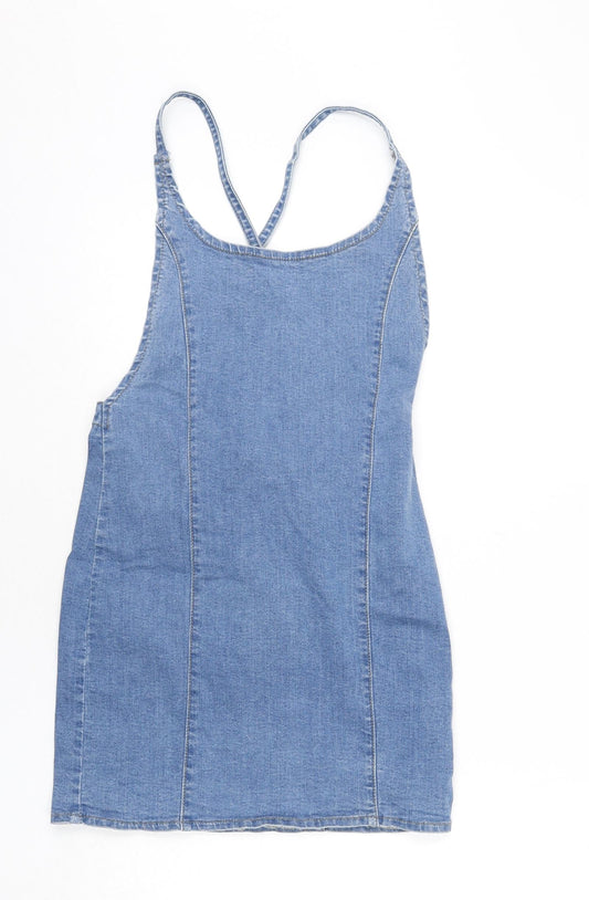 PRETTYLITTLETHING Womens Blue Cotton Bodycon Size 6 Scoop Neck Tie