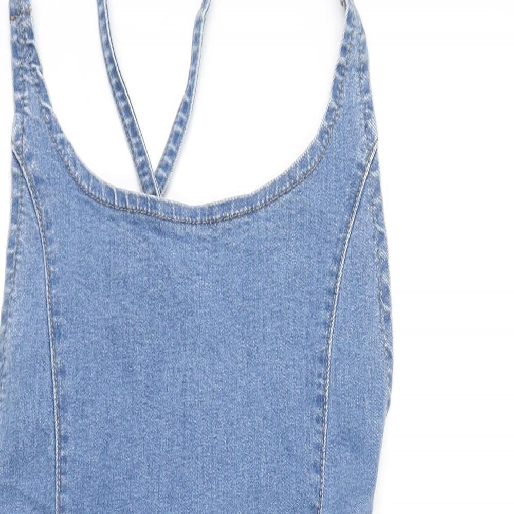 PRETTYLITTLETHING Womens Blue Cotton Bodycon Size 6 Scoop Neck Tie