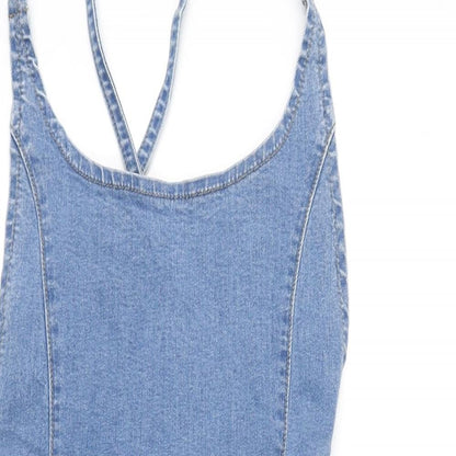 PRETTYLITTLETHING Womens Blue Cotton Bodycon Size 6 Scoop Neck Tie