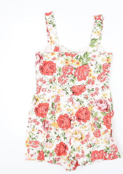 Mango Womens Multicoloured Floral Vinyl Romper One-Piece Size M L3 in Button