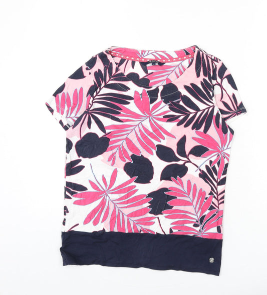 Maine New England Womens Multicoloured Geometric Cotton Basic T-Shirt Size 12 Round Neck - Leaf Print