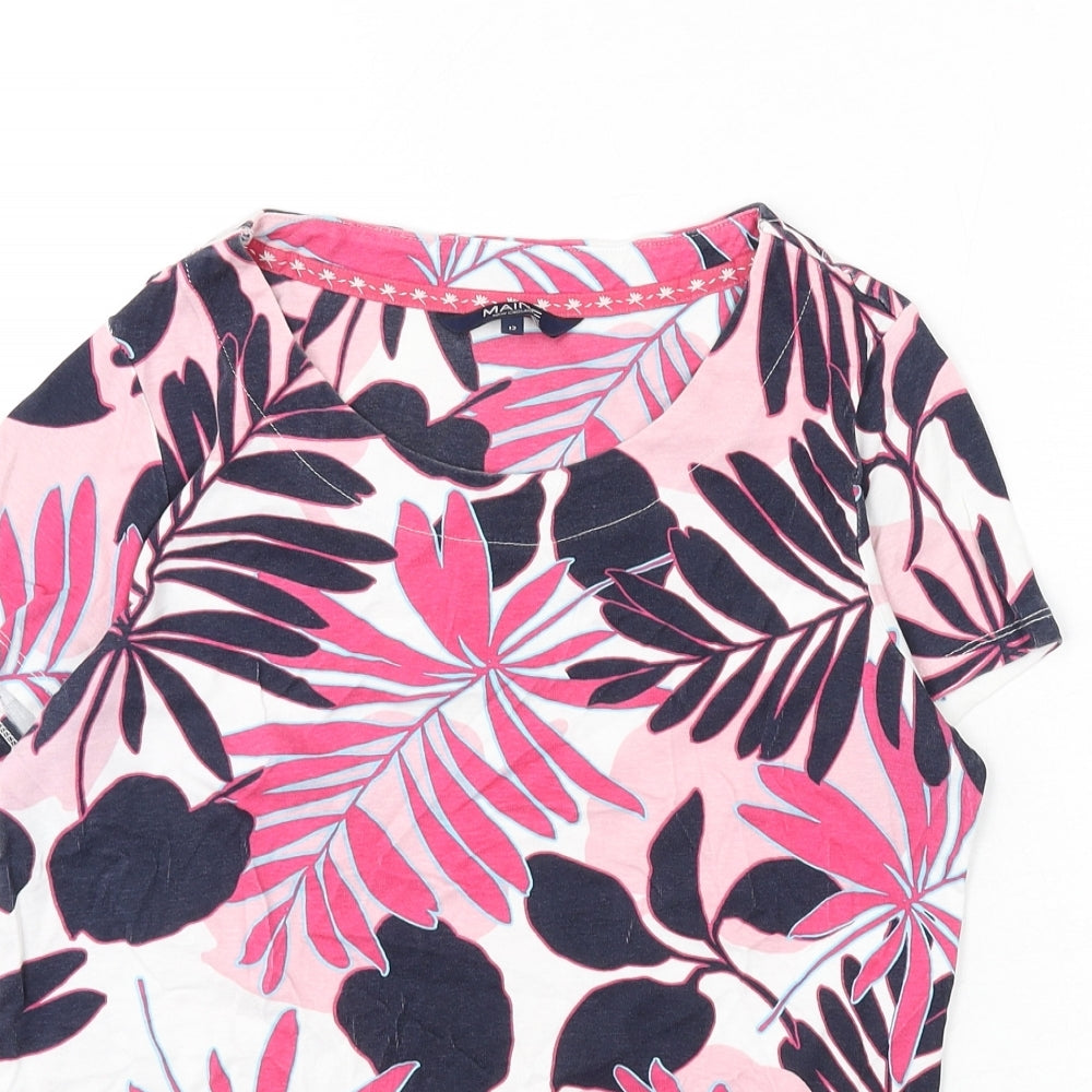 Maine New England Womens Multicoloured Geometric Cotton Basic T-Shirt Size 12 Round Neck - Leaf Print