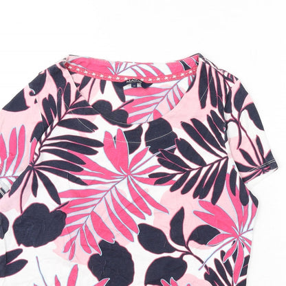 Maine New England Womens Multicoloured Geometric Cotton Basic T-Shirt Size 12 Round Neck - Leaf Print