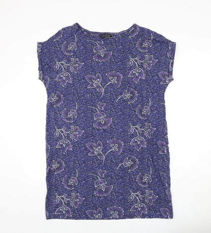 NEXT Womens Blue Geometric 100% Cotton T-Shirt Dress Size 6 Round Neck Pullover