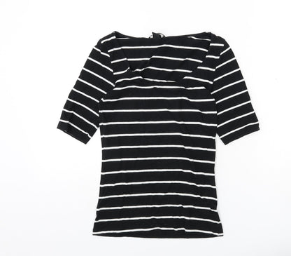 H&M Womens Black Striped Polyester Basic T-Shirt Size XS Scoop Neck