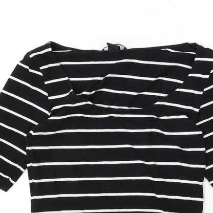 H&M Womens Black Striped Polyester Basic T-Shirt Size XS Scoop Neck
