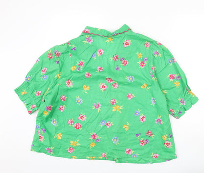 Nobody's Child Womens Green Floral 100% Cotton Top Pyjama Top Size 16 Button - Size 16-18