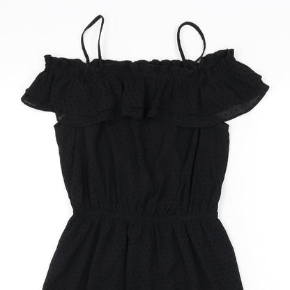 H&M Womens Black Polka Dot Polyester A-Line Size 10 Square Neck Pullover - Ruffle Detail
