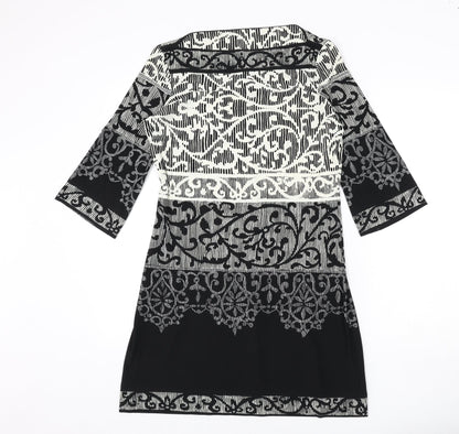 BHS Womens Black Geometric Polyester A-Line Size 12 Boat Neck Pullover