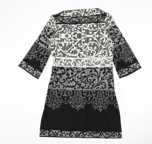 BHS Womens Black Geometric Polyester A-Line Size 12 Boat Neck Pullover