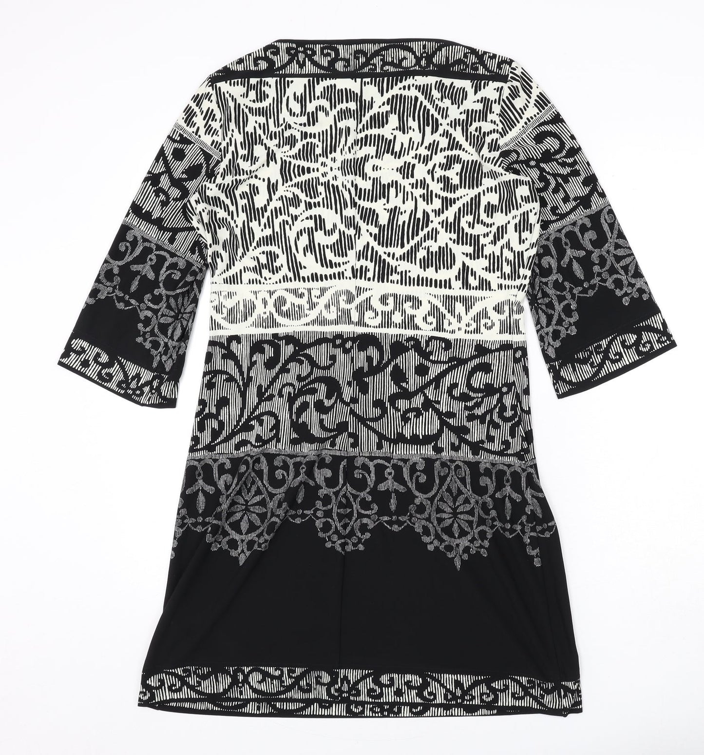 BHS Womens Black Geometric Polyester A-Line Size 12 Boat Neck Pullover