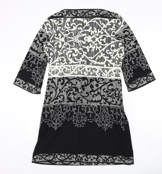 BHS Womens Black Geometric Polyester A-Line Size 12 Boat Neck Pullover